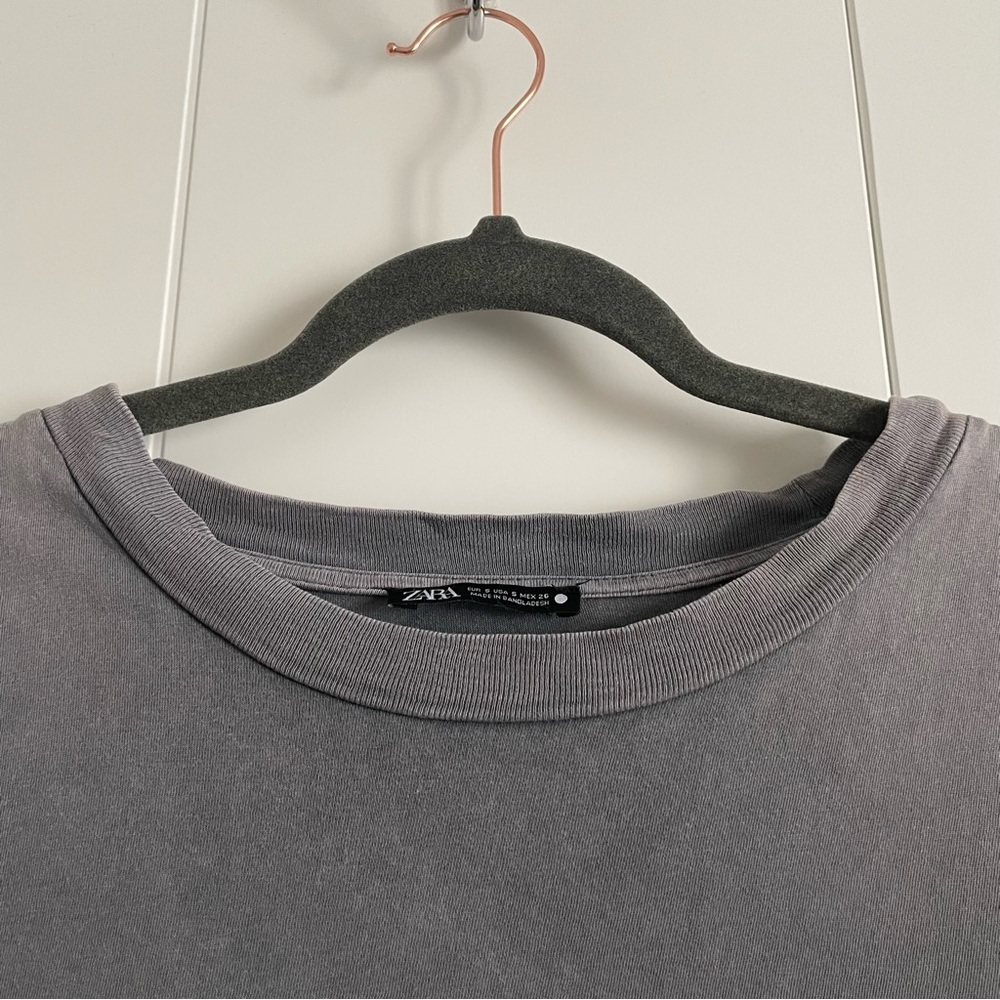 3/$25 Zara Boxy Cropped Washed Grey Crewneck Cotton T-Shirt - Picture 3 of 4
